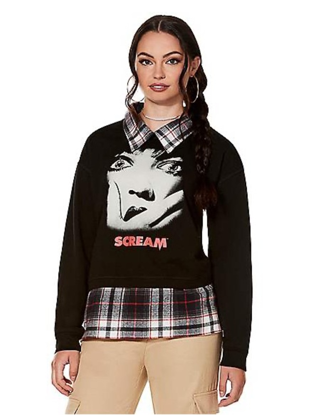 Spirit Halloween Ghost Face Slasher flannel long sleeve top